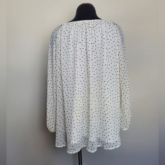 West Kei Plus Size XXL Peasant Blouse White Black Polka Dot Sheer Lightweight - Picture 3 of 9